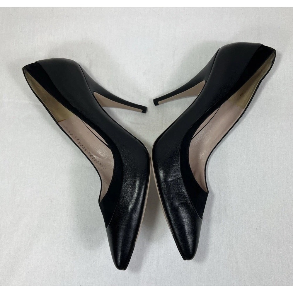 Salvatore Ferragamo Pumps Black Suede-Trimmed Leather Pointed Toe Heels- US 9.5 - Picture 5 of 9